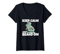 Mujer Cool Bearded Dragon Lazy Chilling Keep Calm and Beard On Camiseta Cuello V