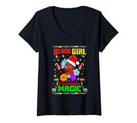 Mujer Cool Black Girl Christmas Magic Illustration Graphic Designs Camiseta Cuello V