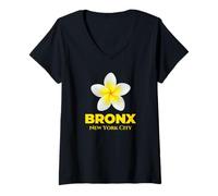 Mujer Cool Bronx New York City Tropical Yellow Flower Frangipani Camiseta Cuello V
