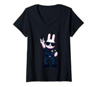 Mujer Cool Bunny Police Rabbit Rock On Animal Graphic Officer Camiseta Cuello V