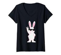 Mujer Cool Bunny Rock On Funny Rabbit - Gafas de Sol Camiseta Cuello V