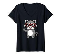 Mujer Cool Charming Raccoon with Sunglasses Camiseta Cuello V