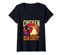 Mujer Cool Chicken Daddy Rooster Retro Gafas de Sol Farming Dad Camiseta Cuello V