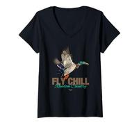 Mujer Cool Colorful Mallard Duck Fly Chill Random Country Graphic Camiseta Cuello V