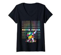 Mujer Cool Colorful Master Builder Dabbing Blocks Bricks Builder Camiseta Cuello V