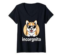 Mujer Cool Corgi Incorgnito Funny Dog Lover Camiseta Cuello V