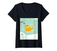 Mujer Cool Cute Adorable Funny Rubber Yellow Duck Bath Time Fun Camiseta Cuello V