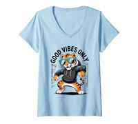 Mujer Cool Dabbing Tiger con Gafas De Sol Tigre Bailando Gato Grande Camiseta Cuello V
