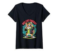 Mujer Cool Dabbing Tiger con Gafas De Sol Tigre Bailando Gato Grande Camiseta Cuello V