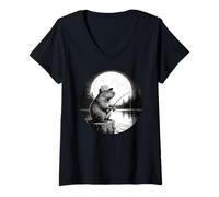 Mujer Cool Fishing Fisherman Capybara Rodents, Capybara Fishing Camiseta Cuello V