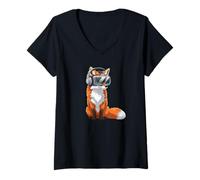 Mujer Cool Fox Gamer en Realidad Virtual Camiseta Cuello V