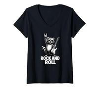 Mujer Cool Funny Rock & Roll Raccoon Cartoon Graphic Designs Camiseta Cuello V