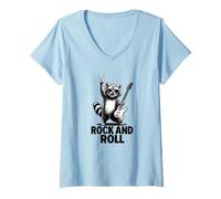 Mujer Cool Funny Rock & Roll Raccoon Cartoon Graphic Designs Camiseta Cuello V