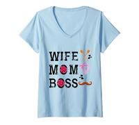 Mujer Cool Funny Wife Mom Boss T Shirt, Awesome Best Mom Forever Camiseta Cuello V