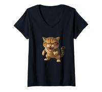 Mujer Cool Funny Wild Fury Cat Illustration Graphic Designs Camiseta Cuello V