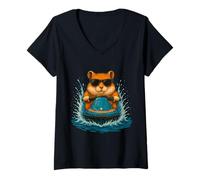 Mujer Cool Hamster con gafas de sol Pet Jet Ski Rider Summer Vibes Camiseta Cuello V
