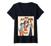 Mujer Cool Happy Dogs in Shades - Regalo Divertido de Moda para los Amantes de Las Mascotas Camiseta Cuello V