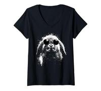 Mujer Cool Holland Lop Rabbit con Tonos Redondos Estilo Grunge Camiseta Cuello V
