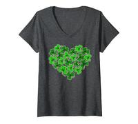 Mujer Cool I Love San Patricio Día Trébol Fiesta Camiseta Cuello V, Jaspeado Oscuro, XXL