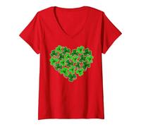 Mujer Cool I Love San Patricio Día Trébol Fiesta Camiseta Cuello V, Rojo, XXL