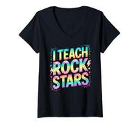 Mujer Cool I Teach ROCKSTARS Maestro Coro Escuadrón Música Motivar Camiseta Cuello V