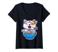 Mujer Cool Japanese Ramen Cat Illustration Novelty Graphic Designs Camiseta Cuello V
