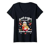 Mujer Cool Just a Girl Who Loves Santa Claus Illustration Graphic Camiseta Cuello V