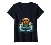 Mujer Cool Labrador Retriever con gafas de sol Jet Ski Rider Verano Camiseta Cuello V