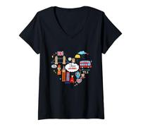 Mujer Cool London Doodles, I Love London Vibes, London Landmarks Camiseta Cuello V
