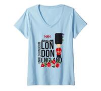 Mujer Cool London UK Guard Illustration Cartoon Graphic Designs Camiseta Cuello V