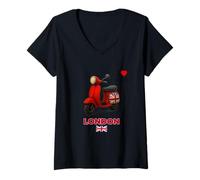 Mujer Cool London UK Scooter Illustration Novelty Graphic Designs Camiseta Cuello V