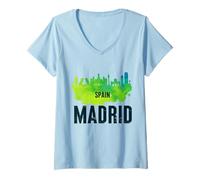Mujer Cool Madrid Spain Splash Water Color Skyline Graphic Design Camiseta Cuello V