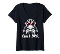 Mujer Cool Monkey with Sunglasses Gaming Animal Chill Bro Gamer Camiseta Cuello V