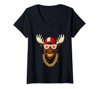 Mujer Cool Moose Vibes - Funny Canada Day Maple Leaf Flag Tee Camiseta Cuello V