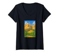 Mujer Cool Mount Rushmore National Memorial USA Presedents Cartoon Camiseta Cuello V
