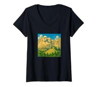 Mujer Cool Mount Rushmore National Memorial USA Presedents Cartoon Camiseta Cuello V