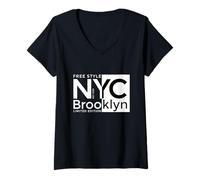 Mujer Cool New York City Brooklyn Free Style Illustration Graphic Camiseta Cuello V