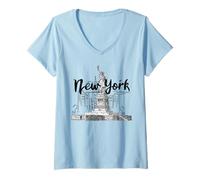 Mujer Cool New York City Statue of Liberty Skyline Sketch Drawing Camiseta Cuello V