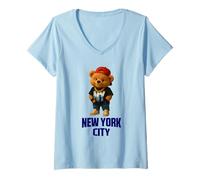 Mujer Cool New York City Teddy Bear Illustration Graphic Designs Camiseta Cuello V