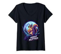 Mujer Cool Night Nutter Squirrel con Gafas de Sol bajo la luz de la Luna Camiseta Cuello V