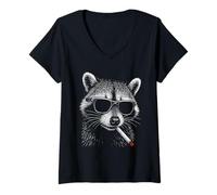 Mujer Cool Novelty Hombres Mujeres Divertido Mapache Camiseta Cuello V