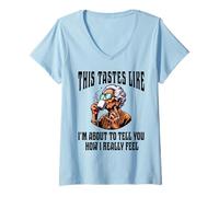 Mujer Cool Old Lady Bebiendo Café Actitud Rock N Roll Divertido Camiseta Cuello V