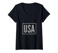 Mujer Cool One Word Text of USA For Americans Estados Unidos Lover Camiseta Cuello V
