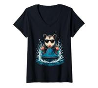 Mujer Cool Opossum con gafas de sol Jet Ski Rider Summer Vibes Camiseta Cuello V