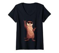 Mujer Cool Otter Rock Hand Signs Gafas De Sol Gráfico Animal Y Camiseta Cuello V