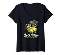 Mujer Cool Padel Lets Play - Raqueta Ball Splash Fun Graphic Camiseta Cuello V