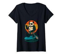 Mujer Cool Panda con gafas de sol Animal SUP Tabla de remo Stand up Camiseta Cuello V