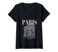 Mujer Cool Paris ARC de Triomphe Line Art Illustration Graphic Camiseta Cuello V