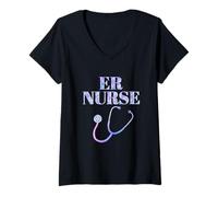 Mujer Cool Pastel Azul y Rosa Tinta Salpicaduras ER Enfermera Camiseta Cuello V