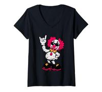 Mujer Cool Retro Payaso Rock Mano Signo Punk Comic Mascota Gráfico Camiseta Cuello V